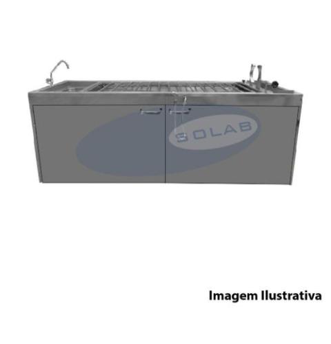 Mesa Necropsia com Suporte Craniano e Armário